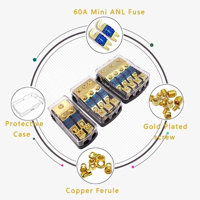 50A CSA เรต 2 3 4 ทาง Fuse Holder ทองแดง บล็อกการกระจายเสียงสําหรับเครื่องกระตุ้นเสียงรถ