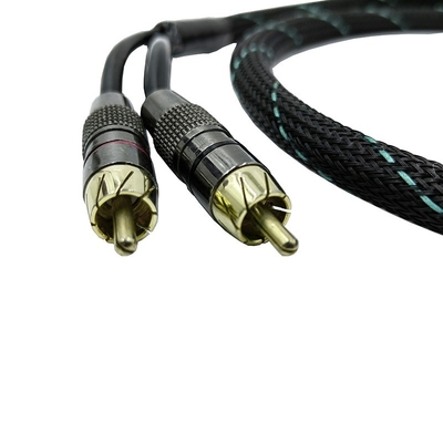 สาย RCA 2 สายจากชายไปสู่ชาย ด้วยสายไนลอนที่ผสมผสาน