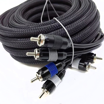 สาย RCA 2 สายจากชายไปสู่ชาย ด้วยสายไนลอนที่ผสมผสาน
