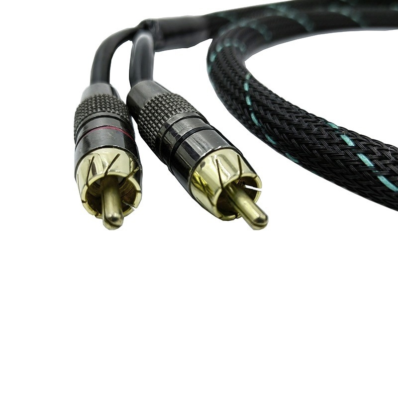 สาย RCA 2 สายจากชายไปสู่ชาย ด้วยสายไนลอนที่ผสมผสาน